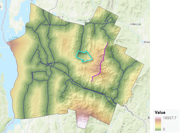 Carte de la distance en ligne droite ajustée tenant compte du contournement de l’interruption