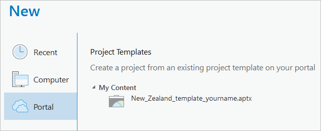 Page de paramètres des nouveaux projets avec le modèle de projet répertorié dans My Content (Mon contenu)