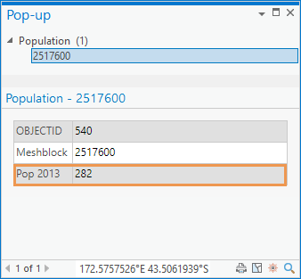 Fenêtre contextuelle de l’entité Population