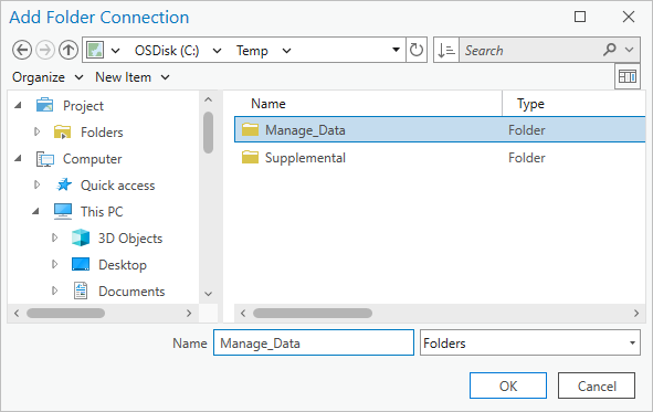 Dossier Manage_Data sélectionné dans la boîte de dialogue de navigation