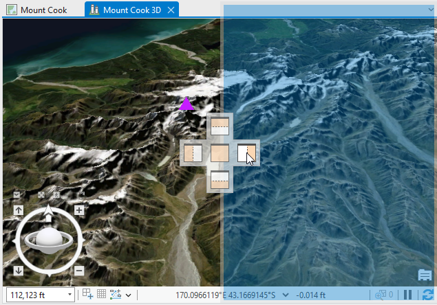 Scène Mount Cook 3D survolant la cible d’ancrage