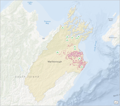 Carte de la région de Malborough, en Nouvelle-Zélande