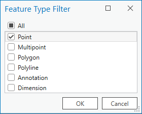 Boîte de dialogue Feature Type Filter (Filtre par type d'entité) avec option Point (Point) sélectionnée