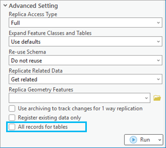 Option All records for tables (Tous les enregistrements des tables) de l'outil de géotraitement