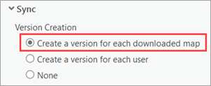 L'option Sync (Synchronisation) Version Creation (Création de version) par défaut crée une version pour chaque carte téléchargée.