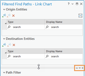 Faites glisser la barre ou utilisez les boutons pour redimensionner les volets de la fenêtre Filtered Find Paths (Recherche de chemins filtrée).