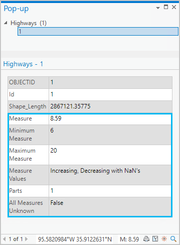 Fenêtre contextuelle affichant des informations de mesure