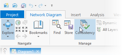 Bouton Consistency (Cohérence) de l’onglet Network Diagram (Diagramme de réseau)