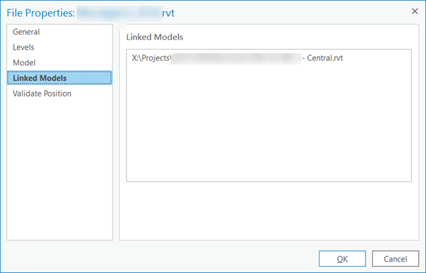 Onglet Linked Models (Modèles liés) de la fenêtre File Properties (Propriétés du fichier)