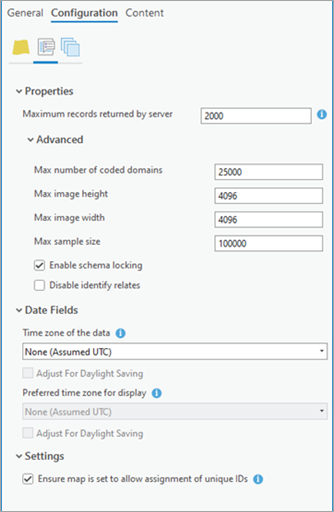 Configuration tab in the Share As Web Layer pane