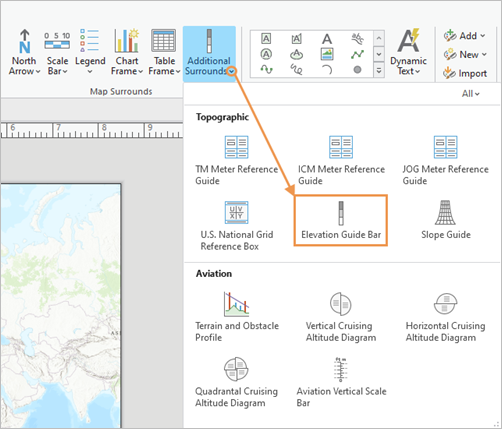 Elevation Guide Bar element in the Additional Surrounds drop-down options