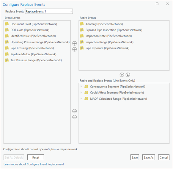 Boîte de dialogue Configure Event Replacement (Configurer le remplacement d’événements)