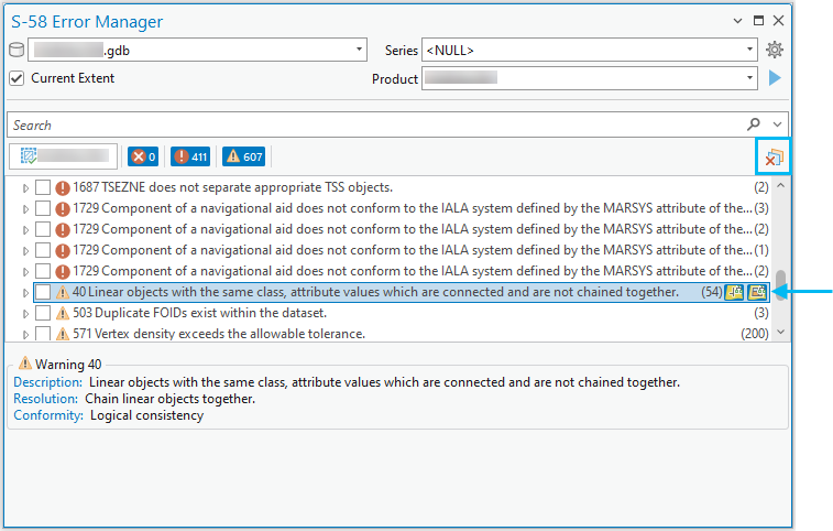 Remove all primitive and error geometries highlighted in the S-58 Error Manager pane