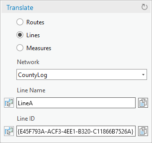 Boîte de dialogue Translate (Convertir) avec des champs de ligne renseignés