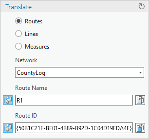 Boîte de dialogue Translate (Convertir) après la sélection d’itinéraire