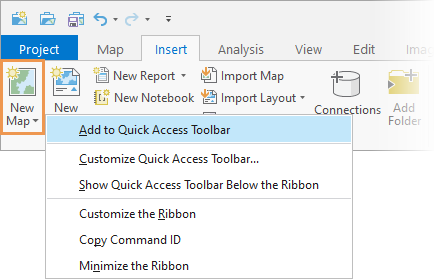 Menu contextuel affichant les options de la barre d’outils Quick Access (Accès rapide) pour une commande du ruban