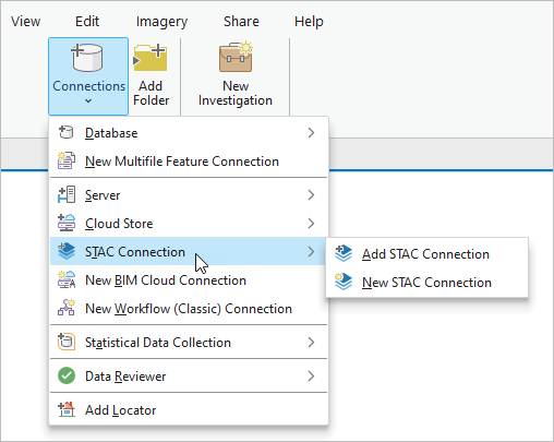 Option de connexion STAC dans la liste déroulante Connections (Connexions)