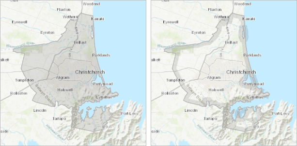 Exemples côte à côte de symbologie pour la couche Zone urbaine