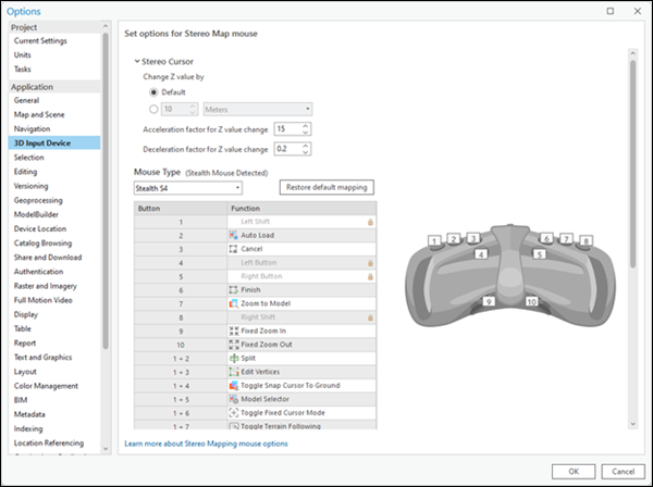 Options de configuration de la souris stéréo