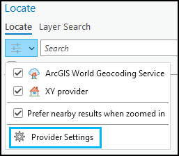 Option Provider Settings (Paramètres des fournisseurs)