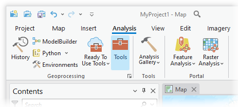 Outils de géotraitement sur l’onglet Analysis (Analyse)