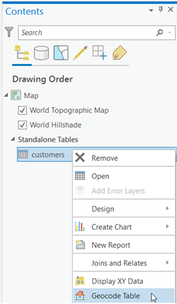 Option Géocoder une table