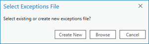 Fenêtre contextuelle Select Exceptions File (Sélectionner un fichier d’exceptions)
