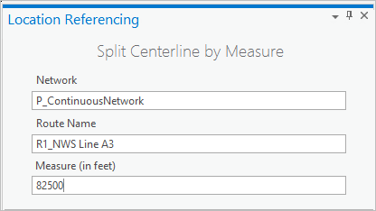 Nouvelle valeur de mesure dans la fenêtre Split Centerline by Measure (Fractionner l’axe médian par mesure)
