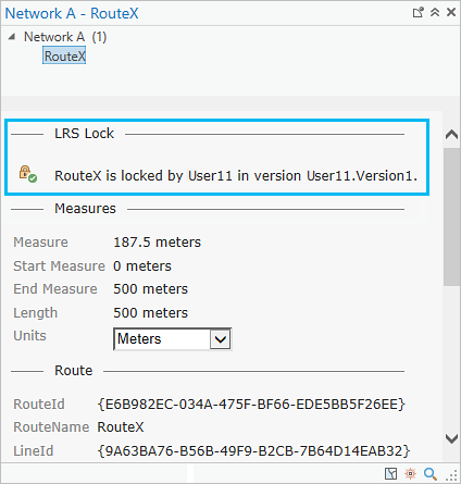 Boîte de dialogue Identify Routes (Identifier des itinéraires), section LRS Lock (Verrou LRS)