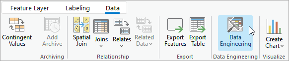 Bouton Data Engineering (Ingénierie des données) dans l’onglet contextuel Data (Données)