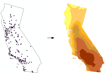 Interpolation de données d’échantillonnage de points sur une surface raster continue