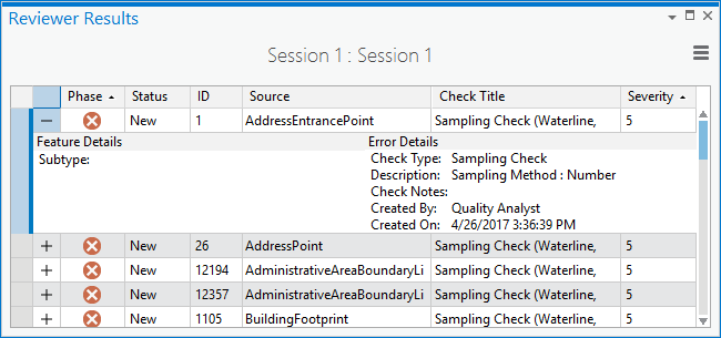 Vue Sampling Results (Résultats d’échantillonnage)