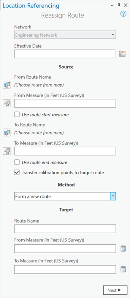 Sélection de la méthode Form a new route (Former un nouvel itinéraire)