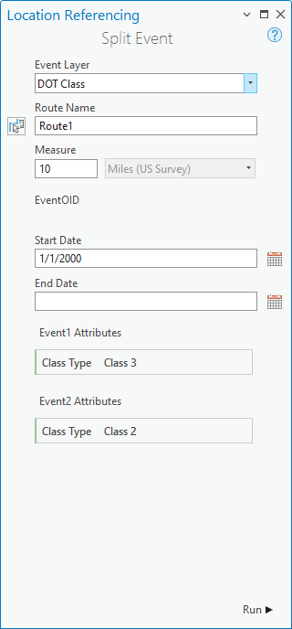 Fenêtre Split Event (Fractionner l’événement)