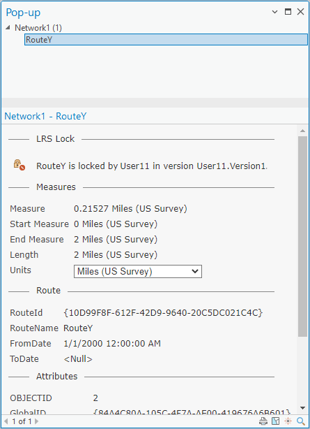 Boîte de dialogue Identify Routes (Identifier des itinéraires), section LRS Lock (Verrou LRS)