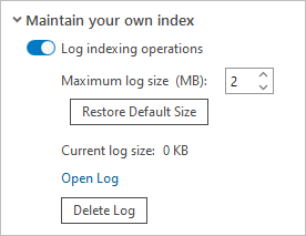 Section Maintenance des options d’indexation