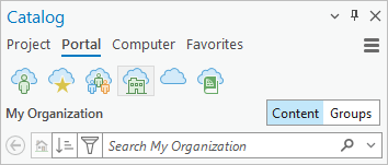 Onglet Portail dans la fenêtre Catalogue avec Mon organisation et Contenu sélectionnés