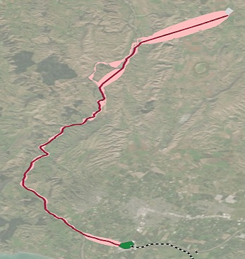 Deux emplacements sont connectés par une zone de type couloir et une ligne du chemin de moindre coût