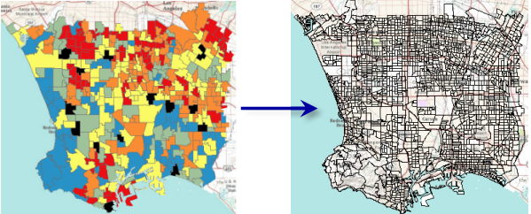 Zones scolaires de Los Angeles (gauche) et groupes d’îlots (droite) Zones scolaires de Los Angeles (gauche) et groupes d’îlots (droite)