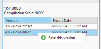 Save this version option from the context menu for an export in the S-57 Product Manager pane Save this version option from the context menu for an export in the S-57 Product Manager pane