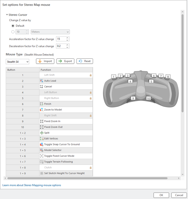 Options de configuration de la souris stéréo Options de configuration de la souris stéréo