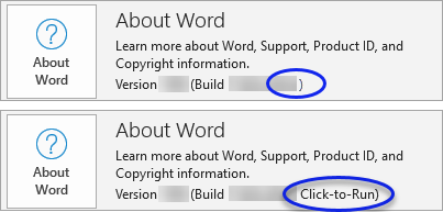 La section À propos de Word indique le type d’installation de vos produits Microsoft Office. La section À propos de Word indique le type d’installation de vos produits Microsoft Office.