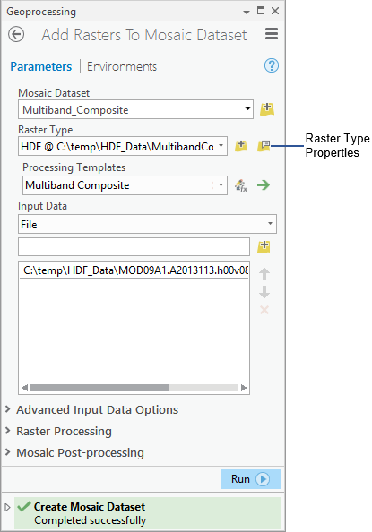 Bouton Propriétés du type raster Bouton Propriétés du type raster