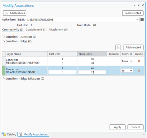 Utilisation de la fenêtre Modify Associations (Modifier les associations) pour configurer une association de connectivité sur les objets groupés Utilisation de la fenêtre Modify Associations (Modifier les associations) pour configurer une association de connectivité sur les objets groupés