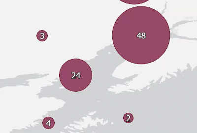 Les agrégats changent lorsque vous vous déplacez sur la carte. Les agrégats changent lorsque vous vous déplacez sur la carte.