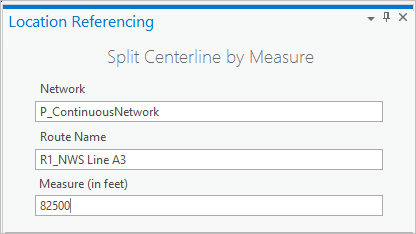 Nouvelle valeur de mesure dans la fenêtre Split Centerline by Measure (Fractionner l’axe médian par mesure) Nouvelle valeur de mesure dans la fenêtre Split Centerline by Measure (Fractionner l’axe médian par mesure)