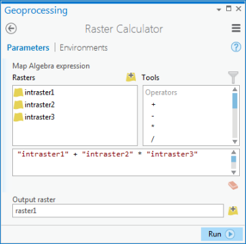 Outil Calculatrice raster dans la fenêtre Géotraitement Outil Calculatrice raster dans la fenêtre Géotraitement