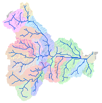 Exemple de réseau hydrographique dérivé d’un modèle d’élévation Exemple de réseau hydrographique dérivé d’un modèle d’élévation