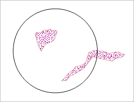 Exemple de zone tampon contenant une entité et intersectant une autre entité