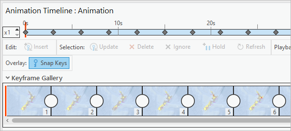 Images-clés dans la fenêtre Animation Timeline (Chronologie de l’animation)